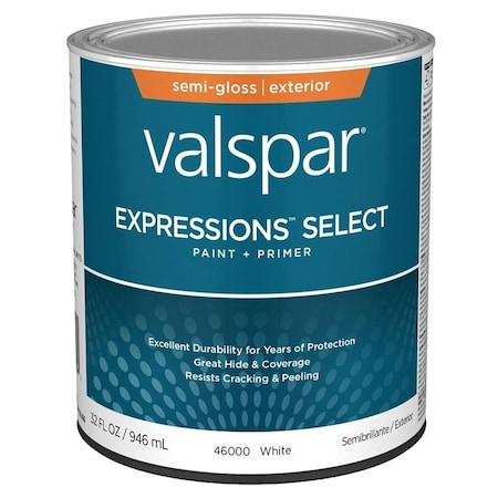 Valspar Expressions Select 4600 Latex Paint, Acrylic Base, Semi-Gloss, White Base, 1 qt 028.0046000.005