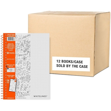 Whitelines Case of Whitelines Spiral Wirebound Dot Grid Ruled Journal Notebook, Gray Paper, 8.25"x5.75", 70 sht, PK12 17006CS
