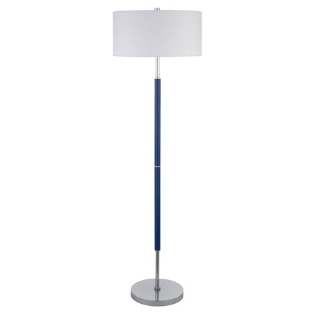 Homeroots 61" Blue Two Light Floor Lamp With White Frosted Glass Drum Shade 523573