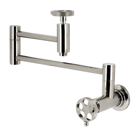 Kingston Brass Wall Mount Pot Filler Faucet with Knurled Handle, Polished Nickel KS8106RKX
