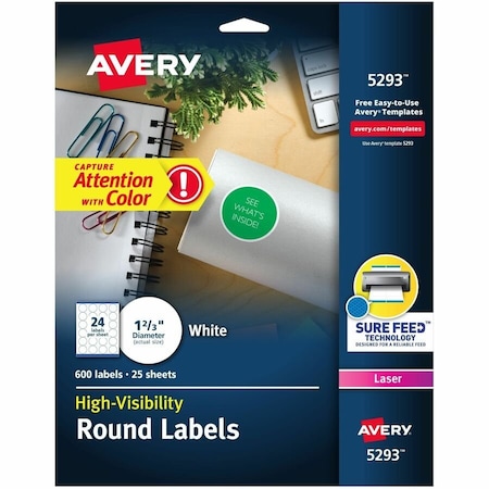 Avery High Visibility Round Labels with, PK600 5293