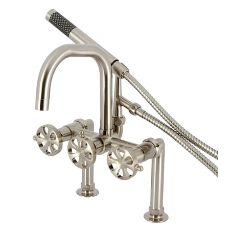 Kingston Brass 7" Center Deck-Mount Clawfoot Tub Faucet with Hand Shower, Brushed Nickel AE8408RX