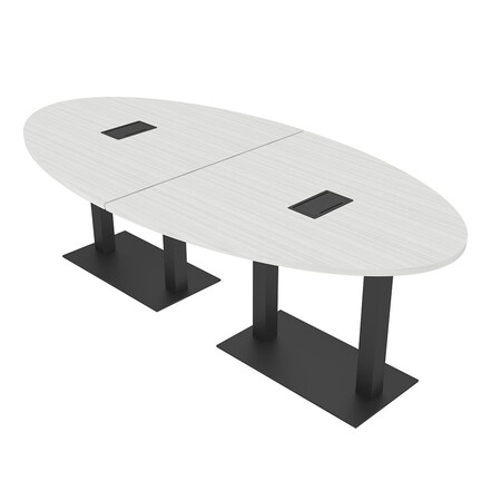 Skutchi Designs Oval Conference Table With Power, 48 in W, 96 in L, White HAR-OVL-48X96-DOU.BK-WA7976-EBLK