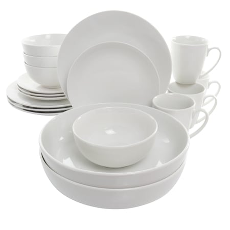 Elama Owen 18 Piece Porcelain Dinnerware Set with 2 Large Serving Bowls in White EL-OWEN