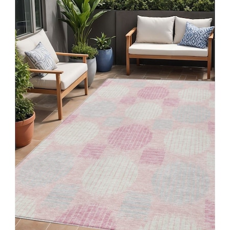 Homeroots 5' X 8' Pink Gray And Ivory Geometric Washable Indoor Outdoor Area Rug 593613