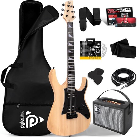 Pyle Prog Rock EG Series Electric Guitar with Amp Kit, 39 in Full Size with Dual Humbucker Pickups, Low PEGKT781N