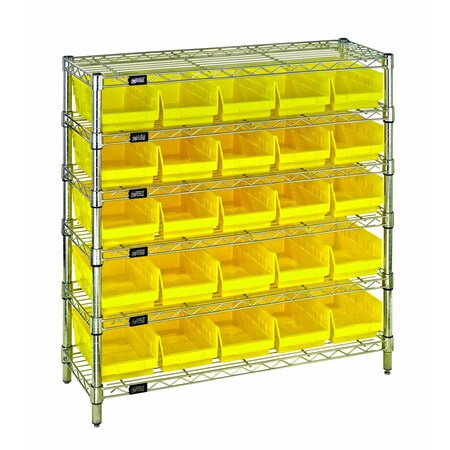 Quantum Storage Systems WIRE SHELVING UNIT W / YELLOW BINS WR6-36-1236-102YL