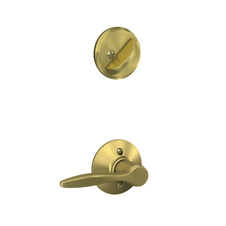 Schlage Residential Right Hand Delfayo Lever Interior Active Trim with 12326 Latch and 10269 Strikes Satin Brass Finish F59DEL608RH