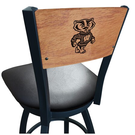Holland Bar Stool Co 36" Blk Wrinkle Wisconsin "Badger" Swivel Bar Stool, Engraved Back L03836BWMedMplAWI-BdgBlkVinyl