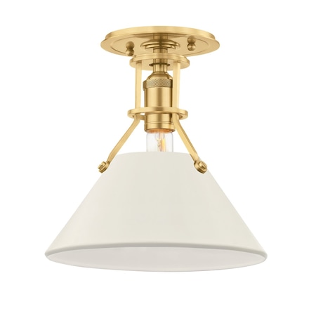 Hudson Valley Lighting Mark D. Sikes X Painted No.2 1 Light Semi Flush 9.5 In. Aged Brass/Off White MDS353-AGB/OW