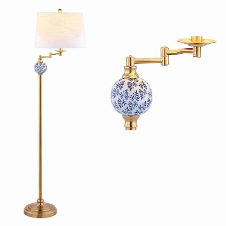 Jonathan Y Aveiro 61.5" Classic Midcentury Iron LED Floor Lamp, Brass Gold JYL3094A