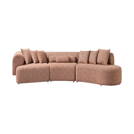 Homeroots Orange Boucle Modular Curved Three Piece Sectional With Toss Pillows 643975