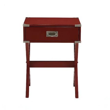 Homeroots 24" Red Wood Cross Legs End Table With Drawer 286306