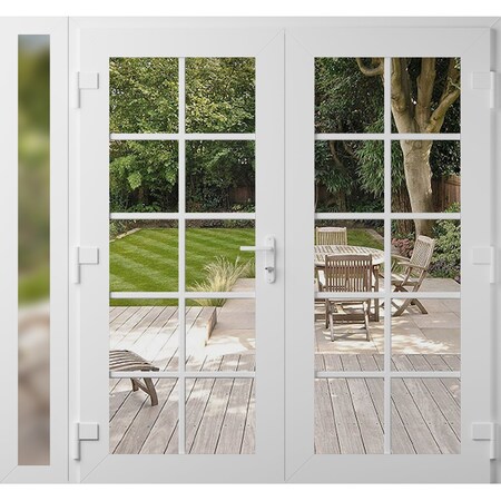 Vdomdoors Front Exterior Prehung Metal-Plastic Double Doors Clear Glass / MANUX 8100 White Silk / Office Comm MANUX8100DEXD-WS-W72+14xH80-RH-I
