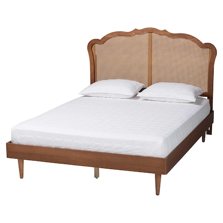 Baxton Studio Camden Mid-Century Walnut Brown Wood and Rattan Queen Size Platform Bed 247-12666-9814-ZORO