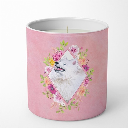 Carolines Treasures 10 oz Samoyed Pink Flowers Decorative Soy Candle CK4177CDL