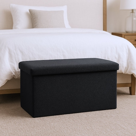 Homeroots 30" Black Boucle Storage Ottoman 590479