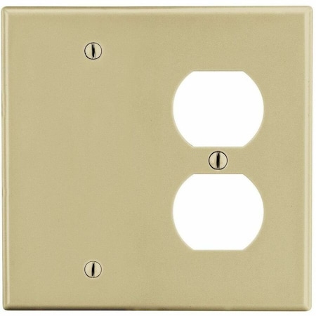 Hubbell Wiring Device-Kellems Duplex/Blank Wall Plate, Number of Gangs: 2 Plastic, Satin Finish, Ivory P138I