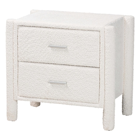 Baxton Studio Laria Modern White Teddy-Bear Fabric 2-Drawer Nightstand 253-13997-ZORO