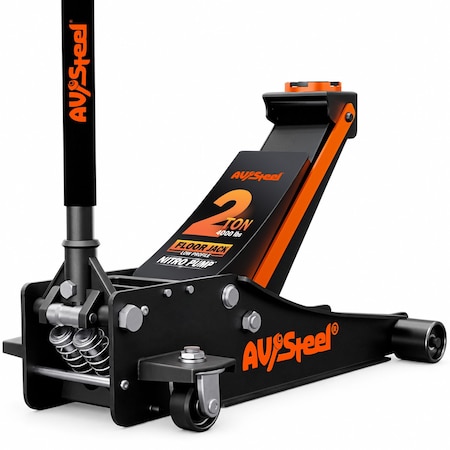Av Steel Low Profile Floor Jack 2 Ton (4,000 lbs), Dual Piston Pump, Lift Range 3-3/8 in to 16-7/8 in AV-202F