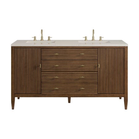 James Martin Vanities Myrrin 60" Double Vanity, Mid Century Walnut, w/ 3 CM Siberian Silestone Top 485-V60D-WLT-3SFR