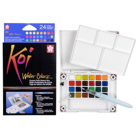 Sakura Koi Watercolor Field Sketch Box with Brush, 24-Color Set XNCW-24N