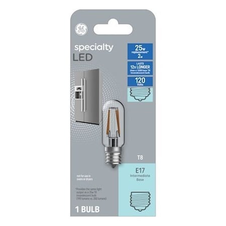 Ge LED Light Bulb, T8 Lamp, 25 W Equivalent, E17 Intermediate Lamp Base, Frosted, Warm White Light 93128998