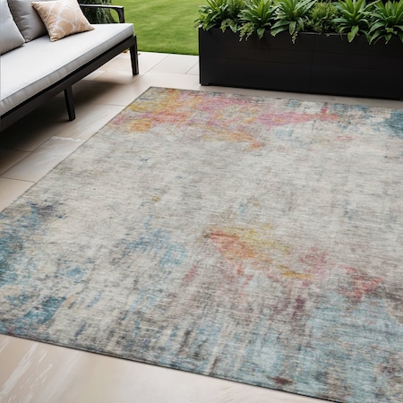 Homeroots 5' X 8' Teal Blue Abstract Washable Indoor Outdoor Area Rug 607729
