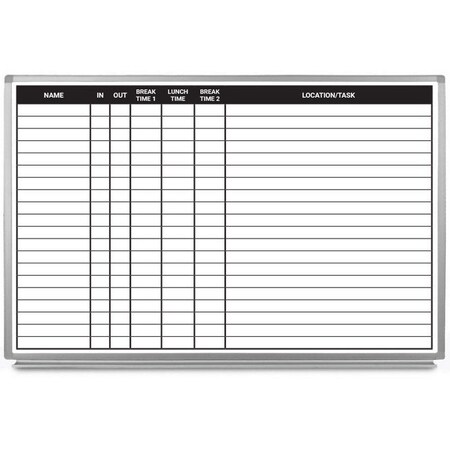 Creative Safety Supply Lunch and Break In/Out Dry-Erase Scheduling Whiteboard, 36in x 24in WB10013-36