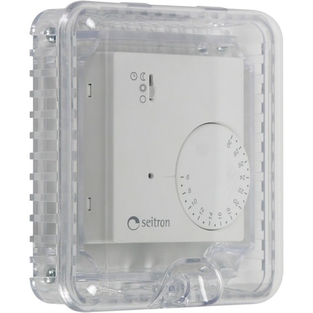 Safety Technology International Small Thermostat Protector, Polycarbonate, Flush Mount, 4 in W x 4 in H x 1 3/8 in D, Clear STI-9102