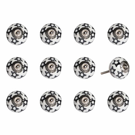 Homeroots 1.5" X 1.5" X 1.5" White Black And Silver Knobs, 12PK 321668