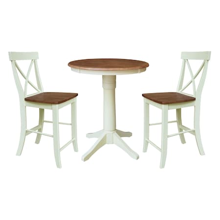Whitewood Industries Rectangular Fixed Top Table W/ 2 Stools, 30 in W, 35.1 in L, 30 in H, Parawood, Hickory/Shell K79-30RT-27B-S6132-2