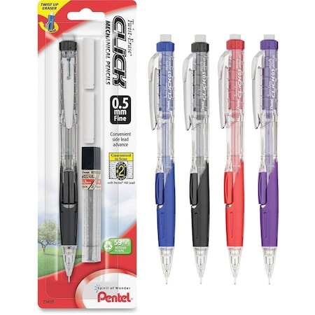 Pentel 5mm Twist Erase Click Mechanical Pencils, Assorted PENPD275TLEBP