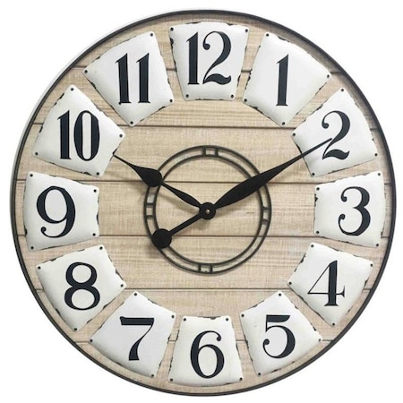 Homeroots 24" Circle Black and White Wood Analog Wall Clock 399182