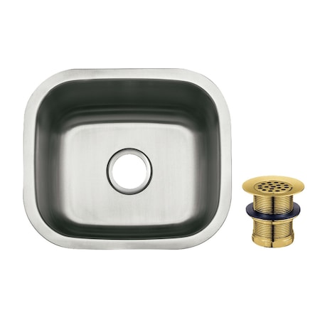Kingston Brass 16" Stainless Steel Single Bowl Undermount Bar Prep Sink, Brushed Stainless Steel/Brushed Brass KGKUS161687