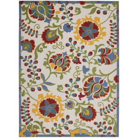 Homeroots 8' X 11' Green Red Ivory And Yellow Floral Indoor Outdoor Area Rug 546699