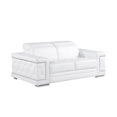 Homeroots 71" White And Silver Genuine Leather Love Seat 546441