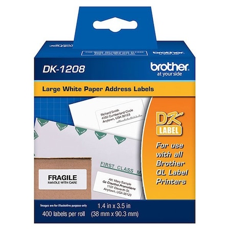 Brother Large Address Paper Labels, 1.4in x 3.5in, 400 Labels Per Roll, 3 Rolls DK12083PK