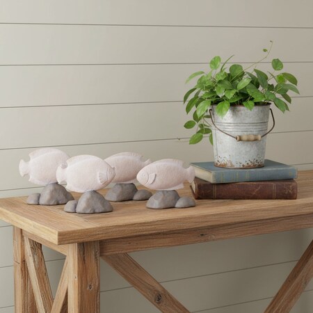 Homeroots Set of Four Beige And Gray Polyresin Fish Figurines, 4PK 634145