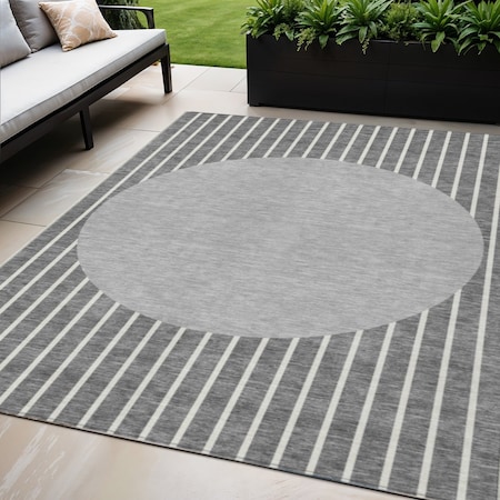 Homeroots 5' X 8' Gray And Ivory Striped Washable Indoor Outdoor Area Rug 597164