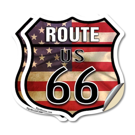 Signmission Route Us 66 Flag, 6 inch X 6 inch, Vinyl Decal, 2PK SHI-D-2PACK-6-483