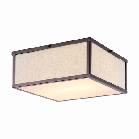 Jonathan Y Grant 14.13" 2-Light Minimalist Industrial Square Linen Iron LED Flush Mount, Oil Rubbed Bronze/Beige JYL1311A