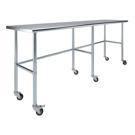 Amgood 24in D x 96in L Stainless Steel Open Base Table, 3in Casters AMG WT-2496-RCB-WHEELS-Z
