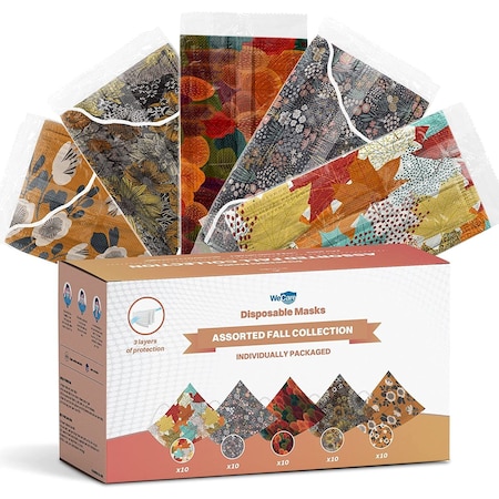 Wecare Kids Disposable Face Mask, 3, Fall Print, Kids, 50 PK WMN100114