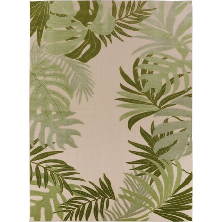 Homeroots 12' X 15' Ivory And Green Palm Leaf Indoor Outdoor Area Rug 548132