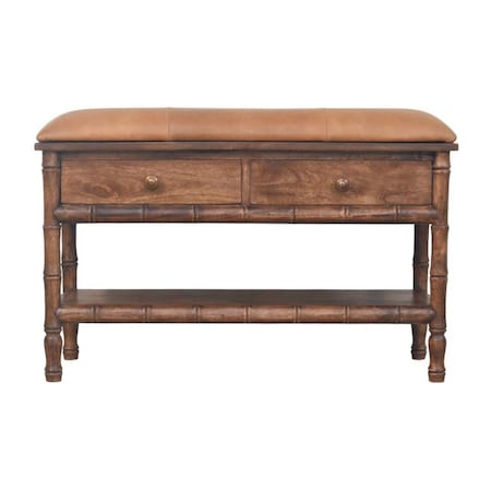 Homeroots 35in Brown Faux Leather and Solid Wood Upholstered Storage Bench With Drawers 723826
