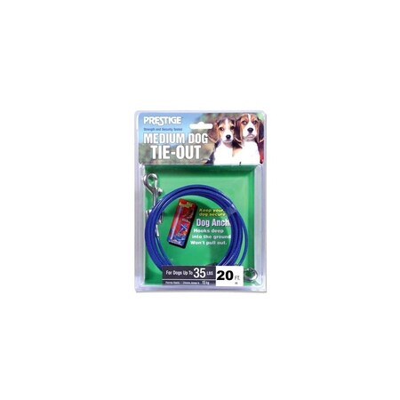 Boss Pet Pet Tie-Out Belt with Twin Swivel Snap, 20 ft L, Vinyl-Coated Cable, For Medium Dogs Up to 35 lb Q232000099