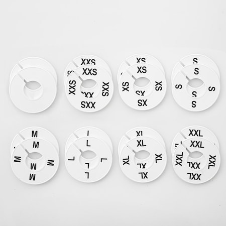 Nahanco Clothing Rack Size Dividers, Round White, Black Print; XXS-XXL Kit 8 Sizes, 2 pcs. each, 16PK CWBKIT3
