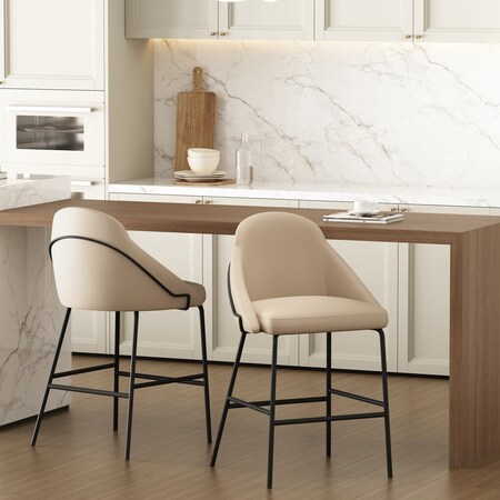 Manhattan Comfort Gracie Counter Stool  in Tan and Black - Set of 2 2-CS019-BTN