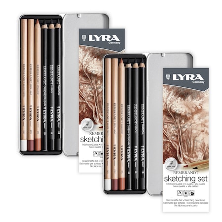 Lyra Rembrandt Sketching Pencil Set, Metal Tin, Assorted Colors, 6 -Piece Set, 2PK L2051060